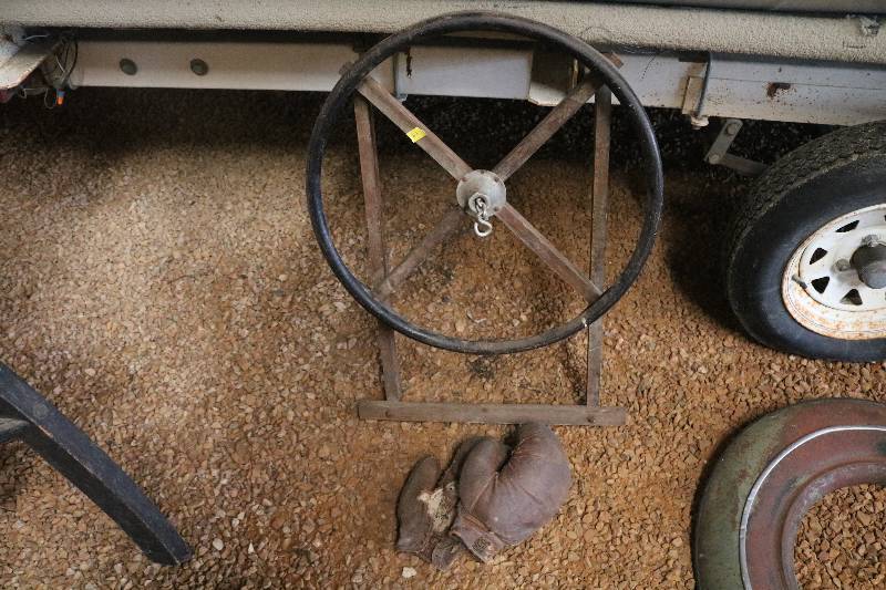 lot 67 image: Old boxing gloves with ball hanger