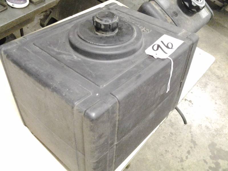 lot 96 image: 2 Plastic Gas Tanks.. One, 11gal.. Other looks like 4 gallon, but no markings