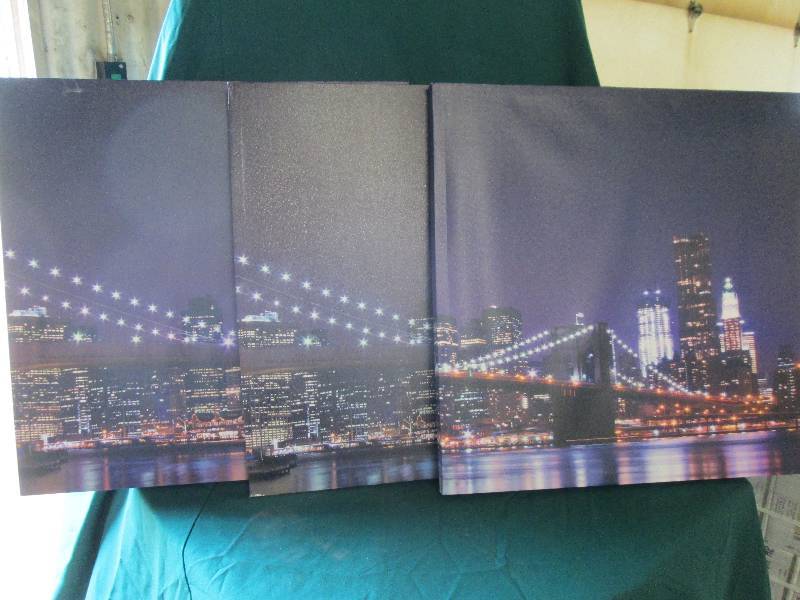 3 piece large canvas light up citys...