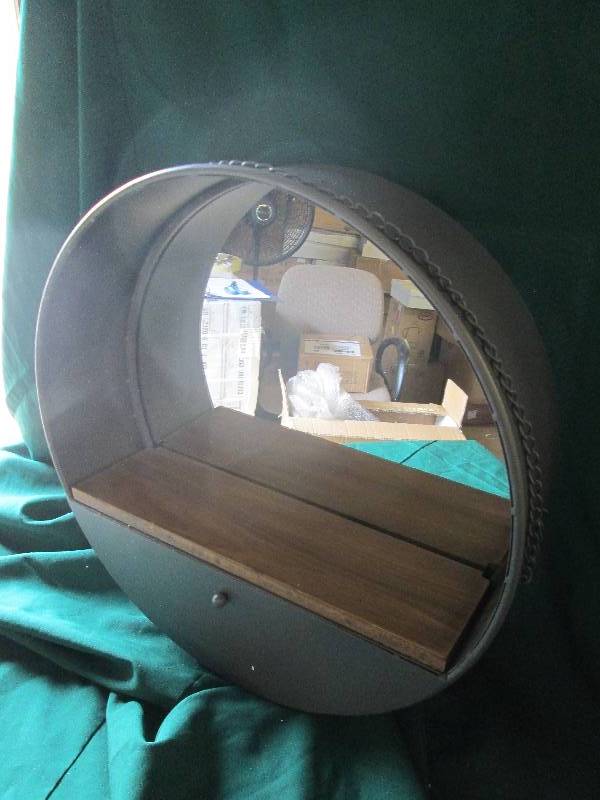Round Mirror with Shelf  made grey ...