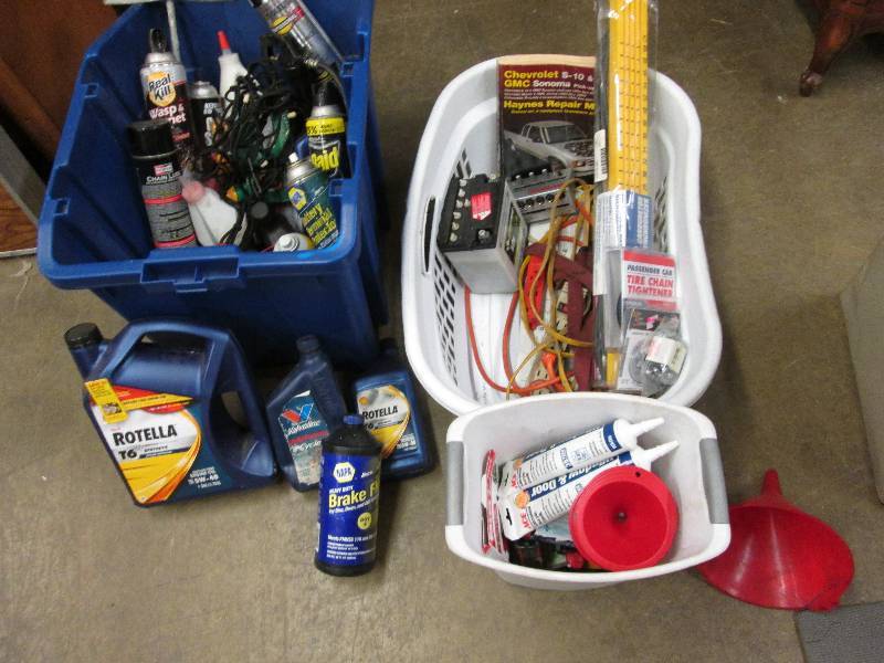 Large lot of garage supplies in tot...
