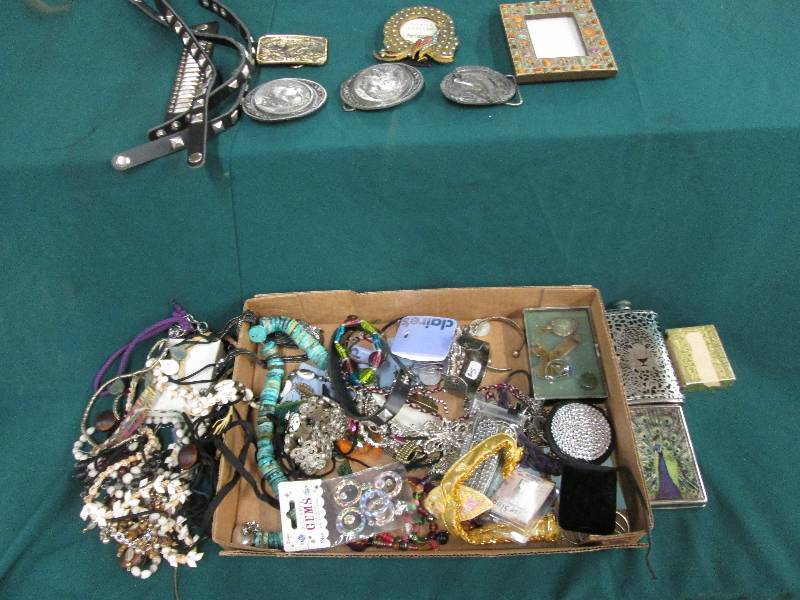 Assorted trims, jewelry, belt buckl...