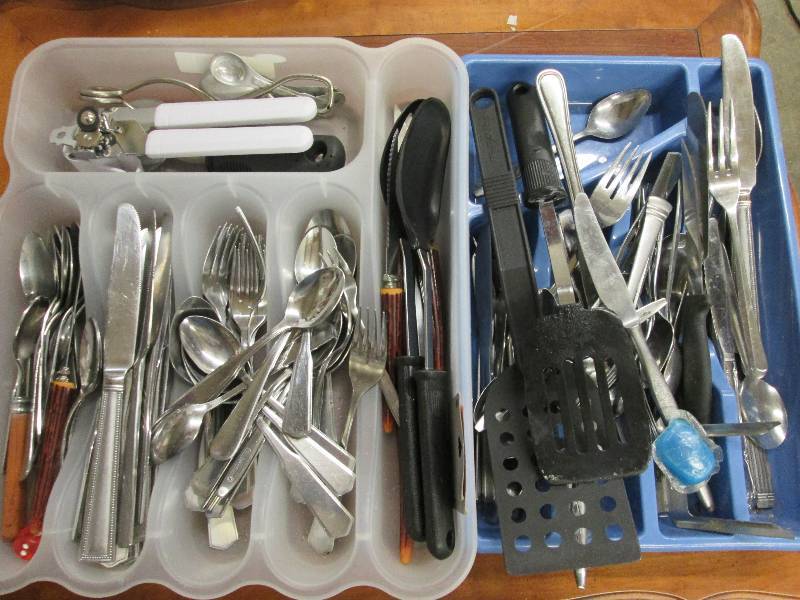 Large lot of flatware, kitchen uten...
