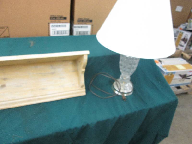 Wooden Shelf, Crystal Lamp...