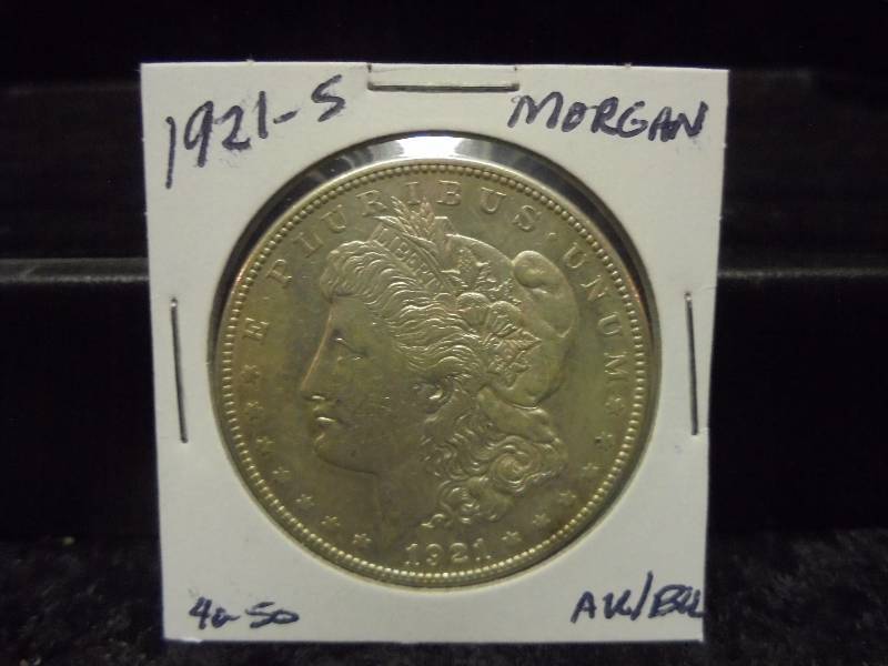 1921-S Morgan Silver Dollar, AUBU