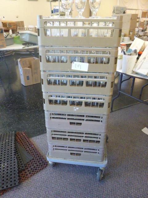 lot 101 image: Stemmed Glasses wit Racks and Cart