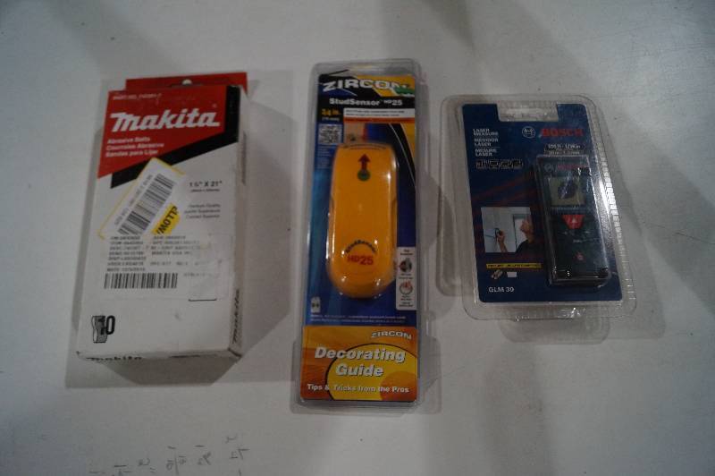 Abrasive Belts, Stud Finder & Laser Measure