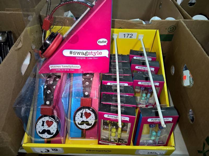 lot 172 image: Lot of Swag Style headphones and ea...