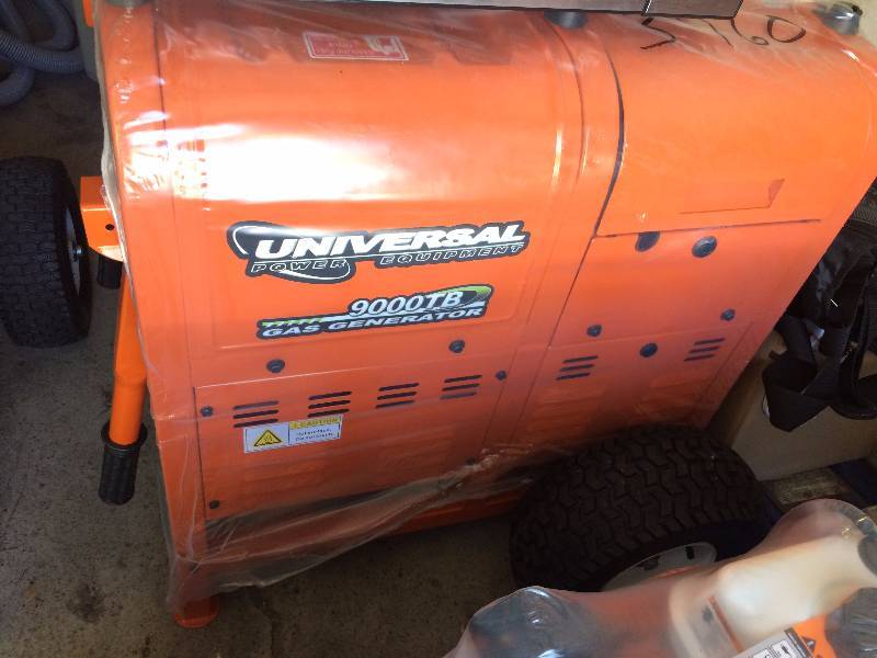 lot 4 image: Retails New For $6770 Universal Power 9000TB Gas Powered Industrial Generator Approx. Run Time 24 Hrs.  50% Load With Remote Electric Start, Locking Tool Box & Wheel Kit - New Never Used Still In Original Packaging With Warranty