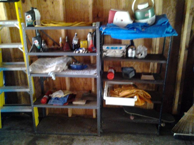 lot 61 image: 2-Metal Shelf Units With Contents