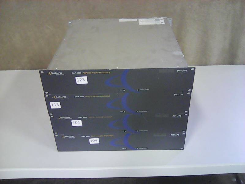 lot 5 image: (2) Philips Digital Audio Processors (1) Phillips Digital Video Processor (1) Phillips Analog Audio Processor