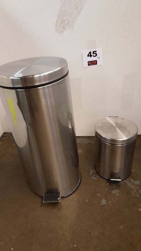 Brushed Stainless Steel Round Trash Cans Set of 2