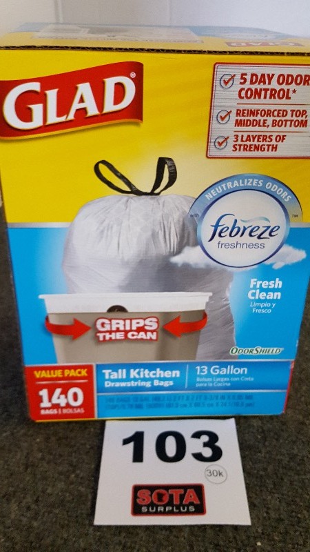 Glad OdorShield Tall Kitchen Trash Bags 13gal Fresh Clean Scent 140ct