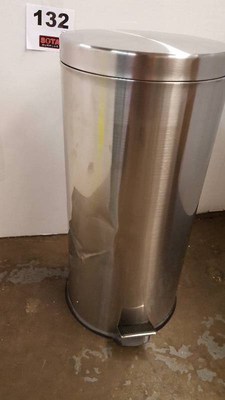 lot 132 image: Brushed Stainless Steel Round Trash Cans Set of 2