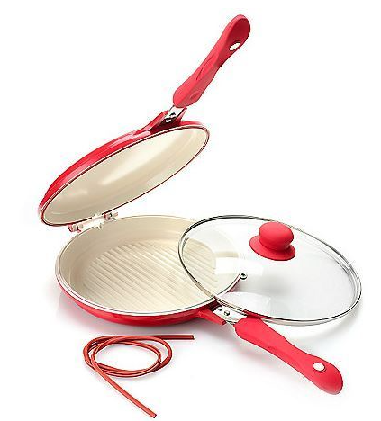 lot 73 image: Cooks Companion Cast Aluminum Ceramic Nonstick 10 Flip Around Pan w Glass Lid