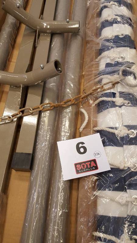 lot 6 image: Striped Double Hammock with Stand