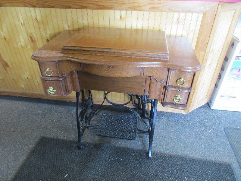 17. New Home 1911 Antique Tabletop Hideaway Sewing Machine in outstanding condition.