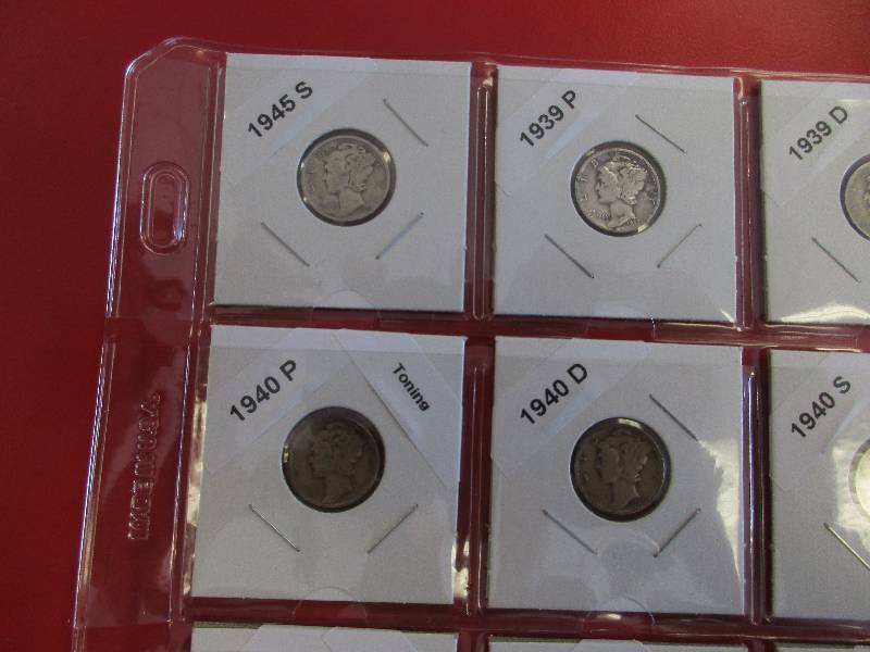 1.  Lot of 20 Mercury Dimes from the Second World War with dates of 1945 P, S, 44 P, D and S, 43 P and S, 42 P, D and S, 41 P,D and S (Philadelphia has great toning, 40 P,D and S, 39 P,D and S. Great start to any Mercury Dime Collection