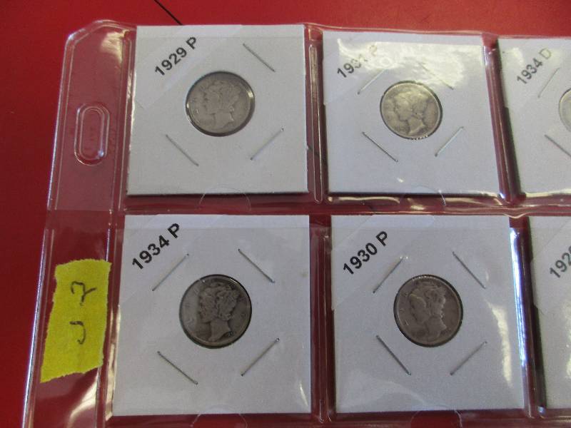 2. Lot of 20 1930s Mercury Dimes with dates of 1938 S, D, 37 D, 36 P, D and S, 35 P and S, 34 P, D and S, 30 P, 31 P, 29 p and 20 P. Good Mixture of dates to fill in your collection. All are carded and labelled.