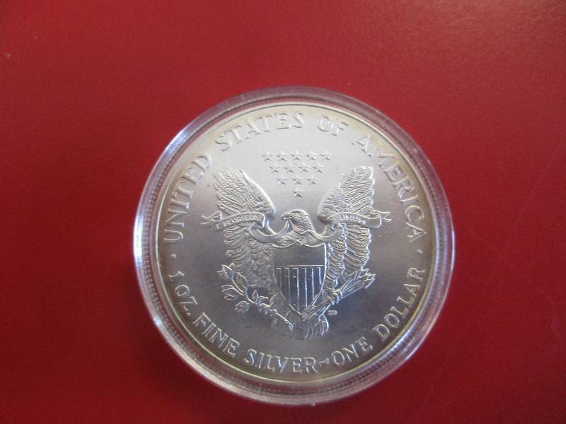 7. 2001 American Silver Eagle 1oz bullion coin in a protective capsule