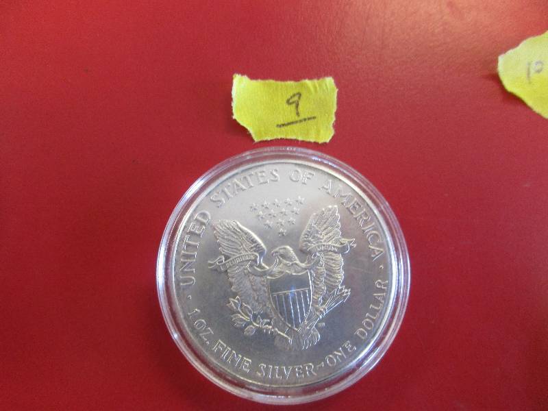 9. 2001 American Silver Eagle 1oz bullion coin in a protective capsule