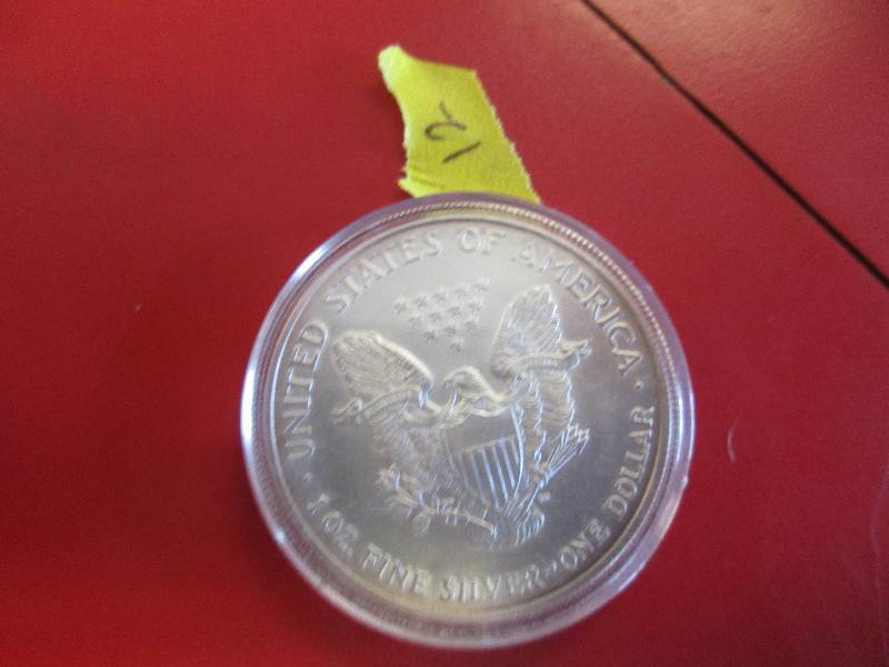 12. 2004 American Silver Eagle 1oz bullion coin in a protective capsule
