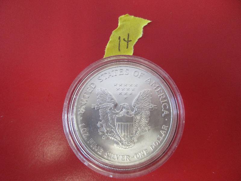 14. 2004 American Silver Eagle 1oz bullion coin in a protective capsule
