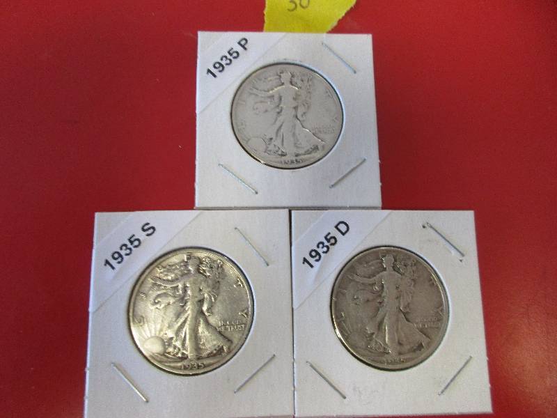 30. 1935 P, D and S Walking Liberty Half Dollars
