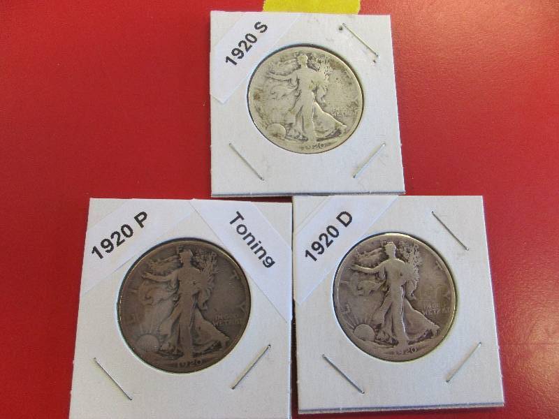 31. 1920 P, D and S Walking Liberty Half Dollars.