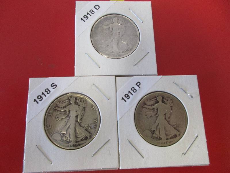 35 1918 P, D and S Walling Liberty Half Dollars