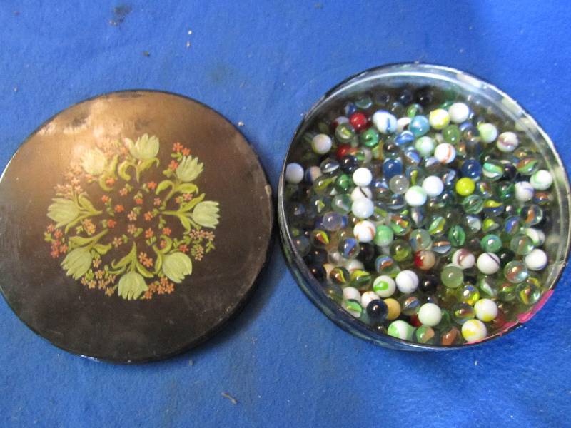 lot 75 image: Vintage tin of marbles...