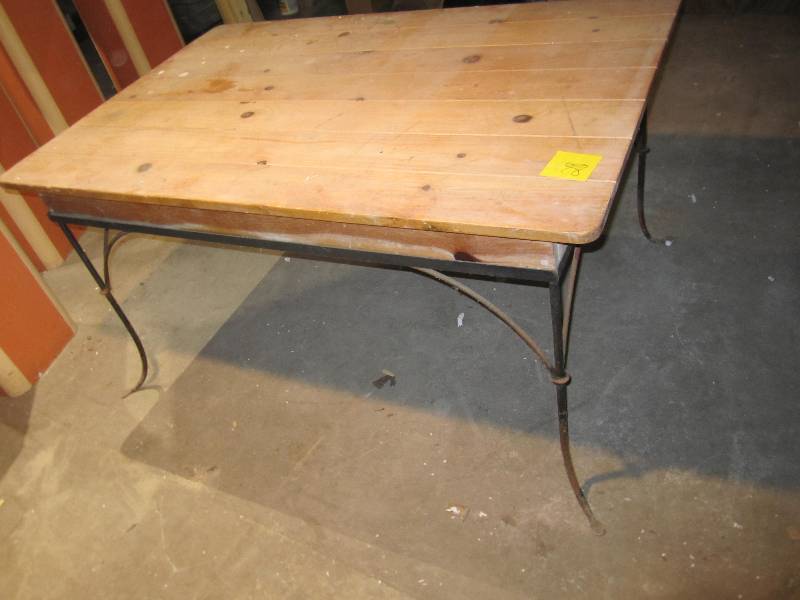 lot 28 image: Reebok wood top table with wrought ...