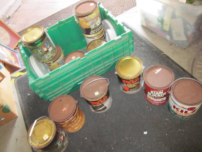lot 126 image: 12 gallons of wood stain primer and...