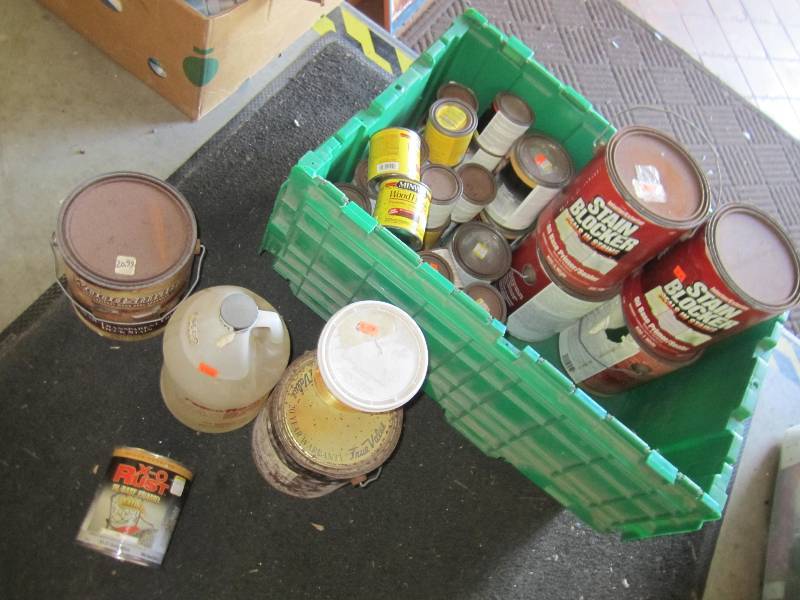 lot 133 image: lots of cans of primer and wood fin...
