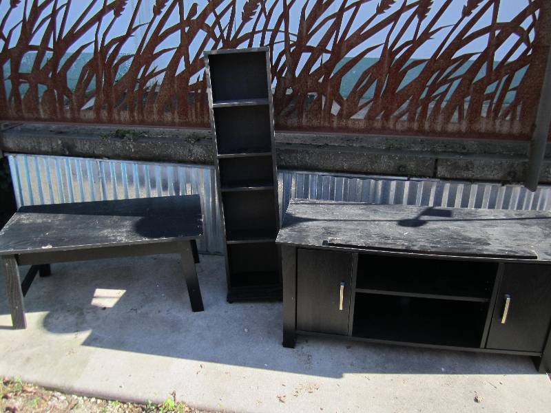 lot 186 image: small black shelf 45 tall small t...