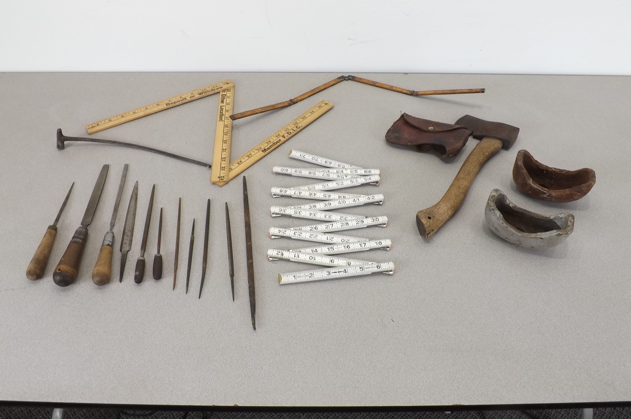 Lot of Antique and Vintage Tools, Files, Axe, Rulers, etc