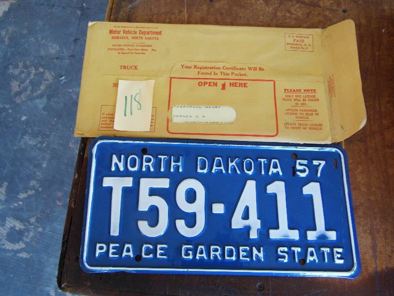 lot 118 image: 1957 North Dakota License Plate