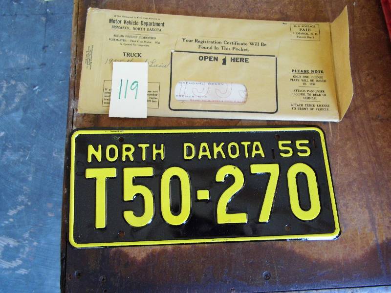 lot 119 image: 1955 North Dakota License Plate
