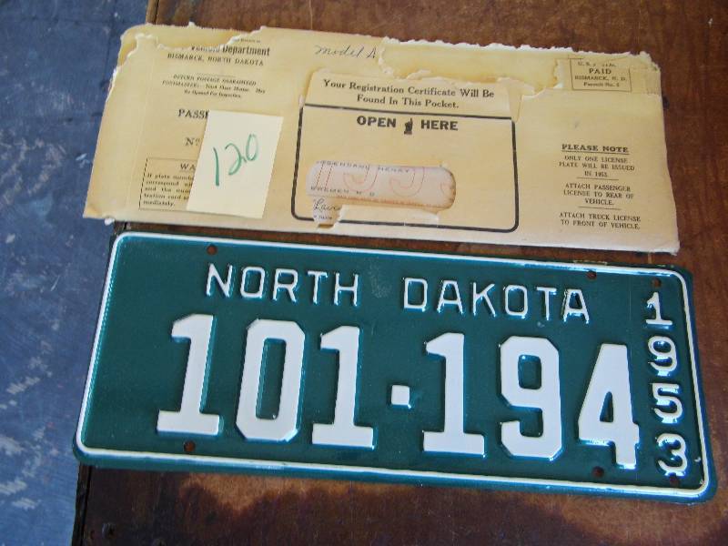 lot 120 image: 1953 North Dakota License Plate