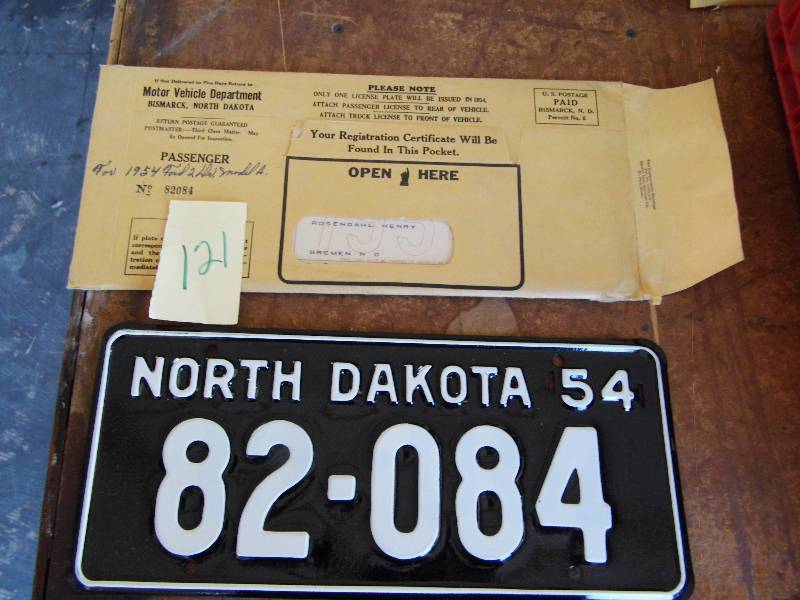 lot 121 image: 1954 North Dakota License Plate
