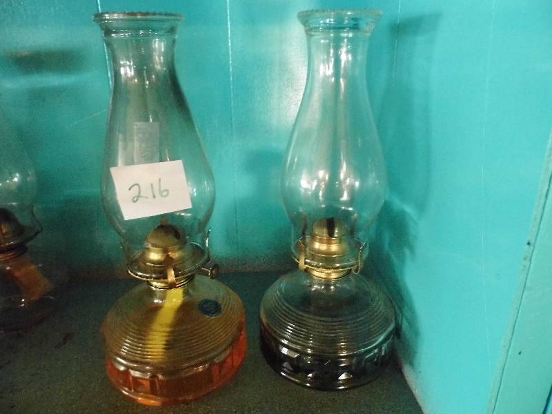 lot 216 image: Pair Kerosene Lamps