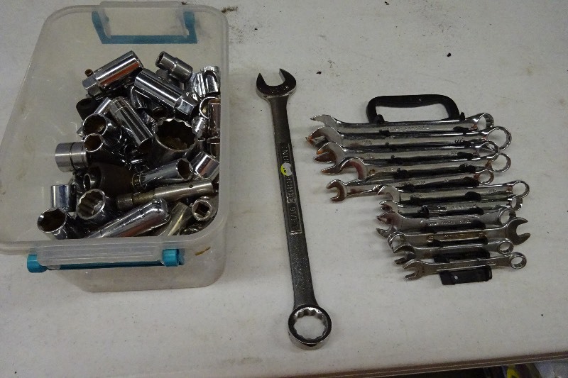 Variety of sockets, wrenches