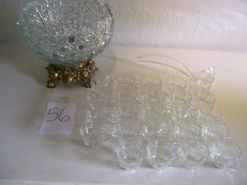 lot 56 image: Glass and metal punchbowl w acces