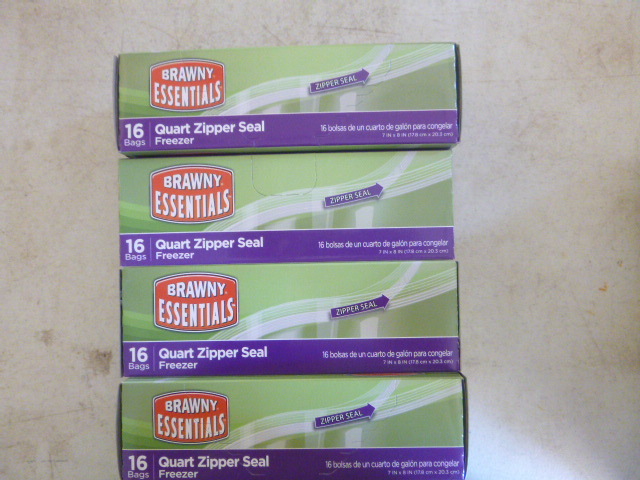 4 Boxes of Brawny Essentials Quart Zipper Seal Freezer Bags