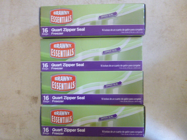 4 Boxes of Brawny Essentials Quart Zipper Seal Freezer Bags