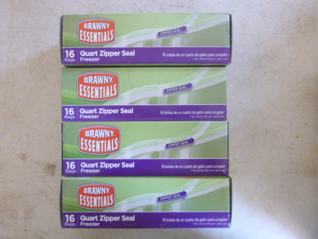 4 Boxes of Brawny Essentials Quart Zipper Seal Freezer Bags