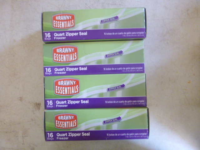 4 Boxes of Brawny Essentials Quart Zipper Seal Freezer Bags