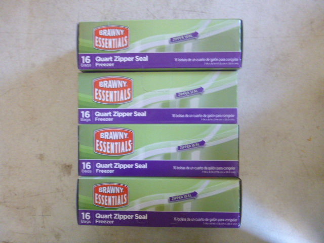 4 Boxes of Brawny Essentials Quart Zipper Seal Freezer Bags