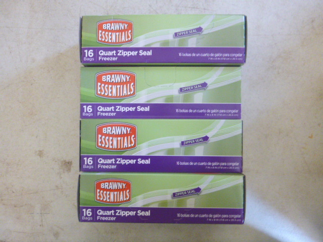 4 Boxes of Brawny Essentials Quart Zipper Seal Freezer Bags
