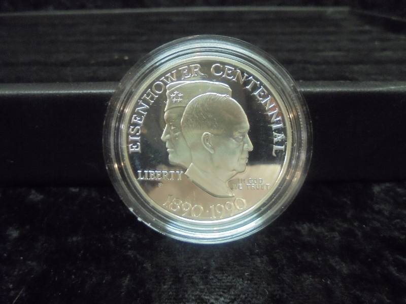 1990 Proof Silver Dollar - Eisenhower Centennial Silver Dollar in Display